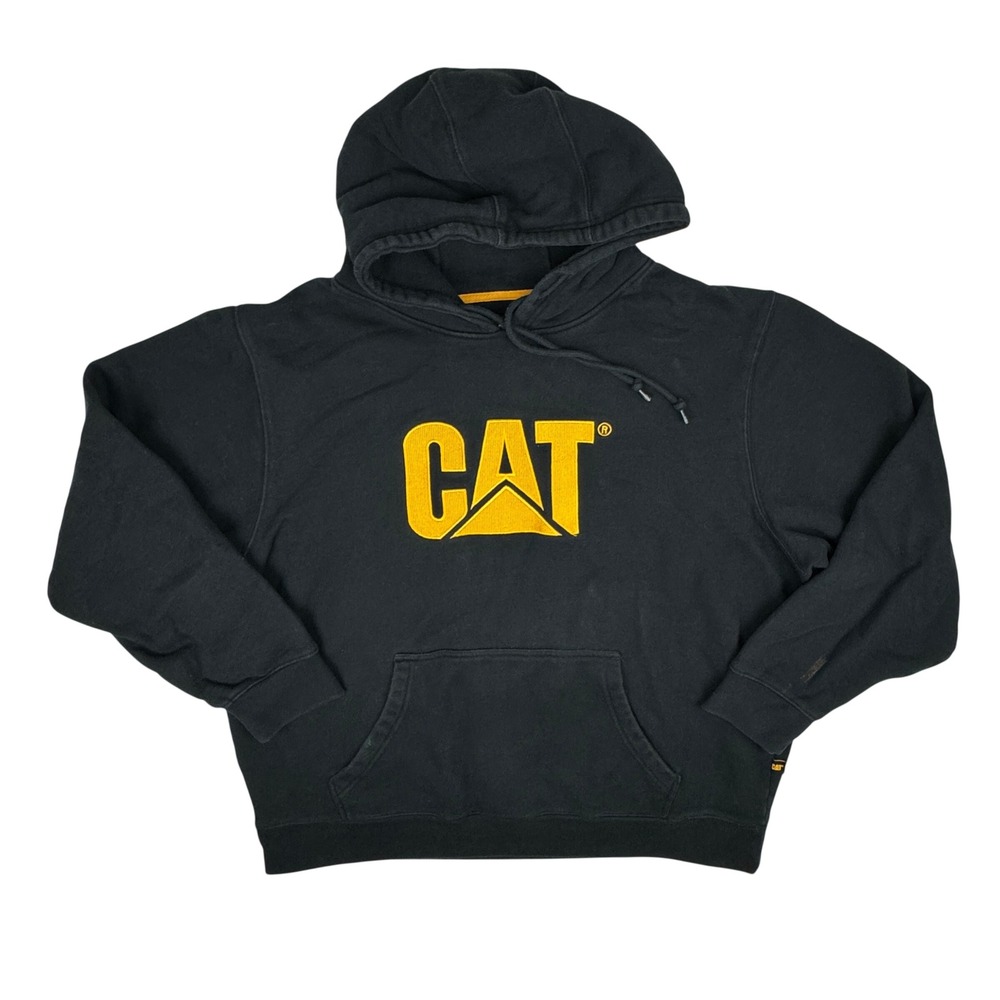 Caterpillar Heavyweight Hoodie Mens XXL Black CAT Workwear S3 Distressed Flaw